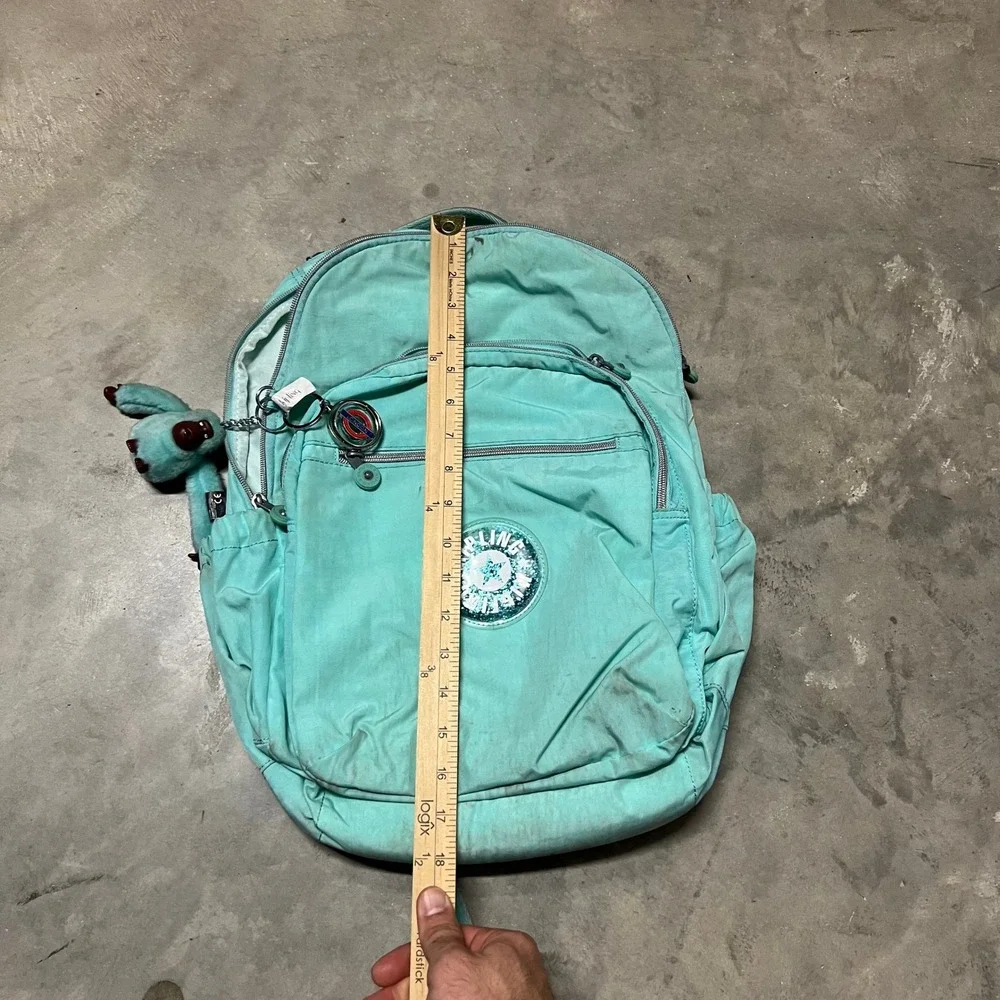 Kipling Seoul Large Backpack Aqua Teal Crinkle Nylon Glitter Star Logo Monkey